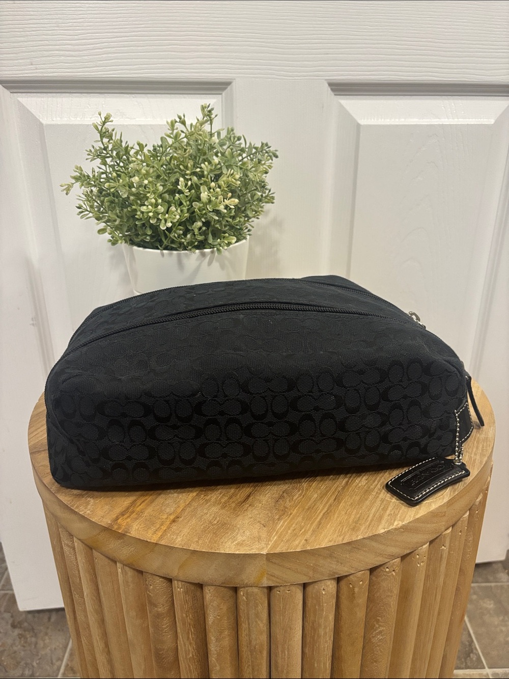 Coach Black Signature Jacquard Cosmetic Travel Pouch